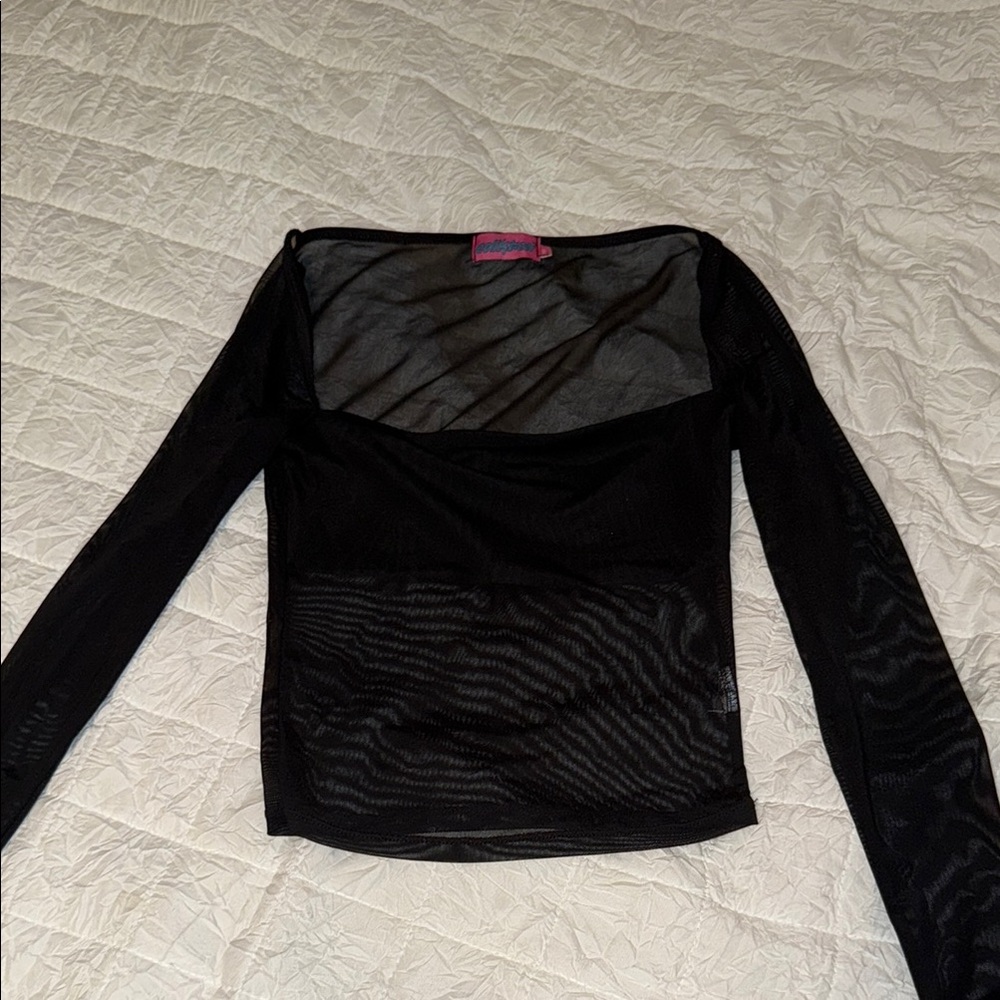 Black Mesh Long Sleeve Top
